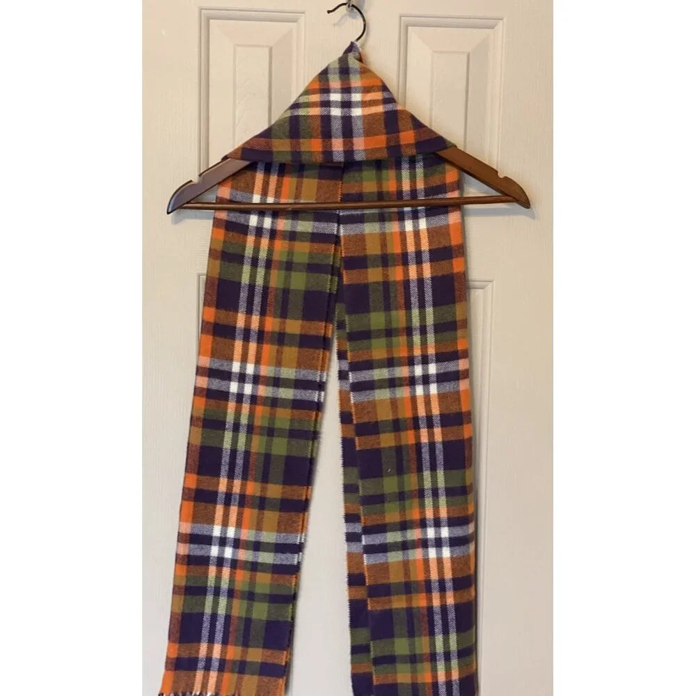 D&Y Purple Orange Gray Green Striped Check Men's Scarf 12